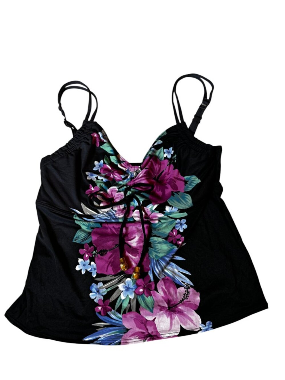 **COCO REEF Black Tropical Floral Tankini Swim Top Size 34DD**